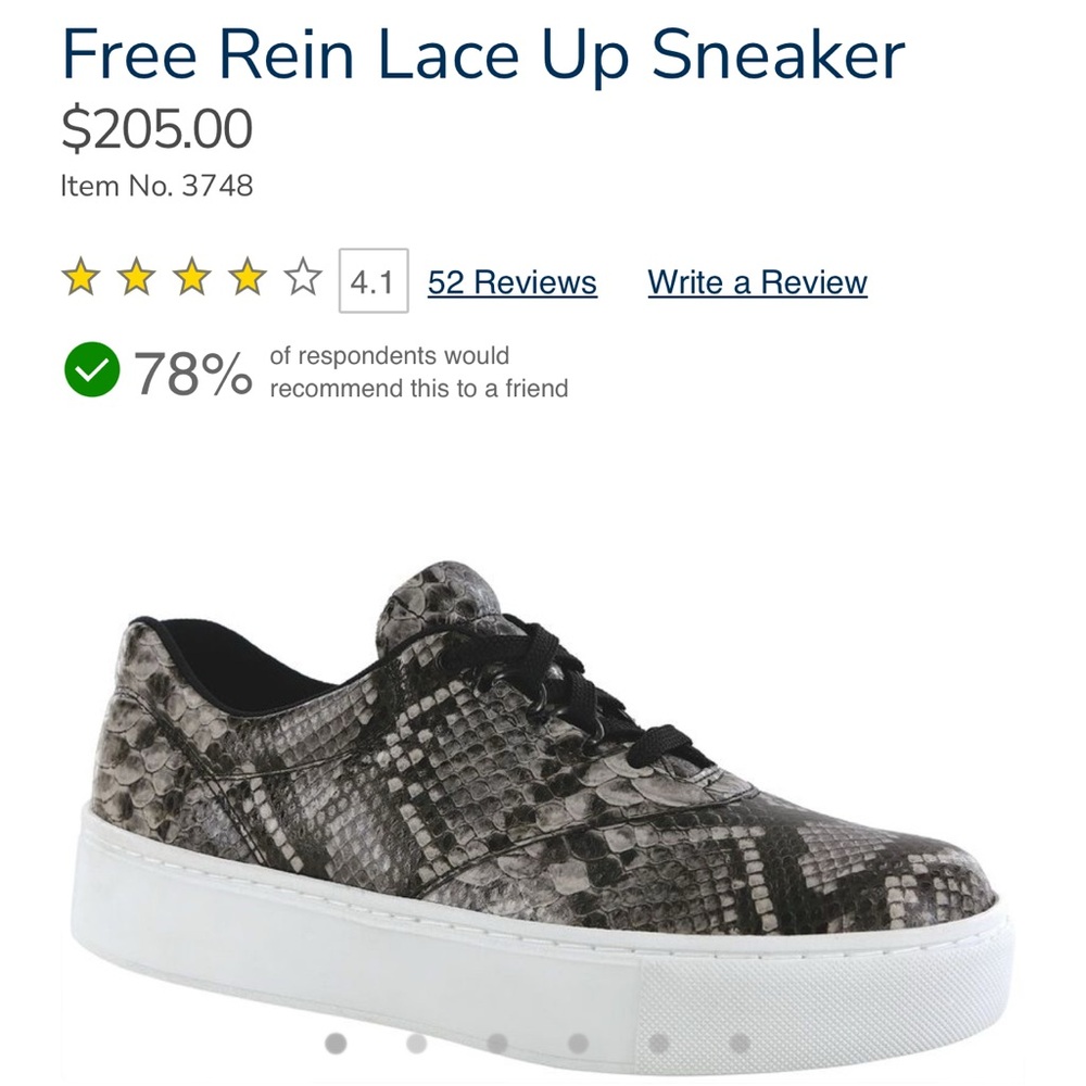 SAS Free Rein Lace Up Sneaker in Black and White Snake Print